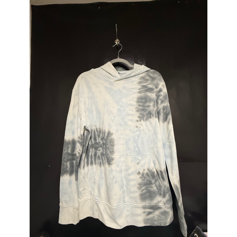 Blue Grey Tie Dye Pullover Hoodie Sweatshirt‎ Kangaroo Pocket Mens Small